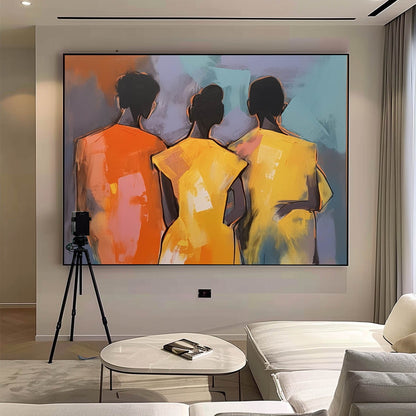 Abstract Oil Painting of Three Figures with Vibrant Colors
