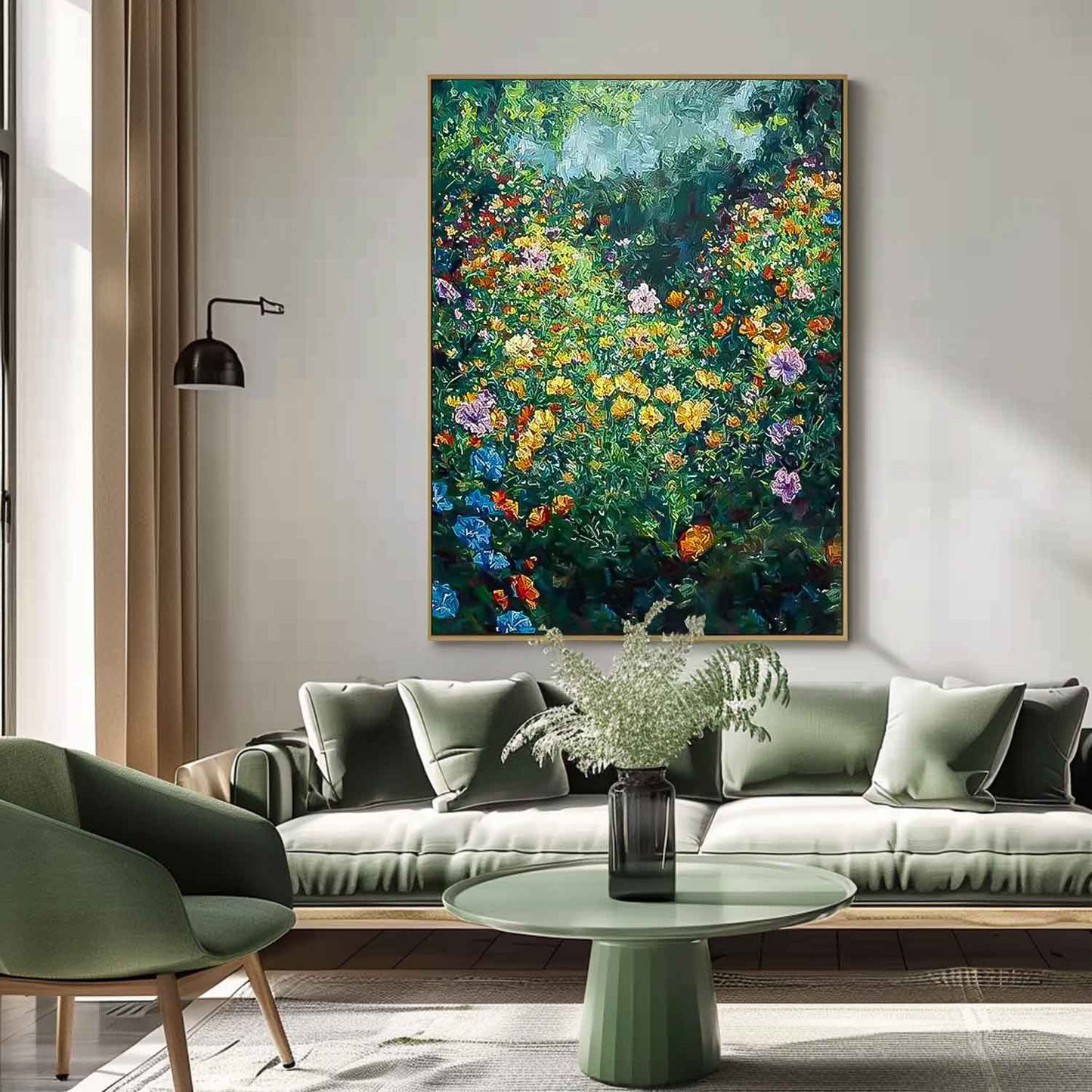 Vibrant Floral Garden Oil Painting for Home Decor and Art Lovers