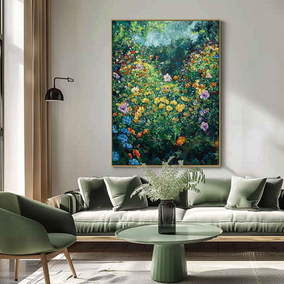 Vibrant Floral Garden Oil Painting for Home Decor and Art Lovers
