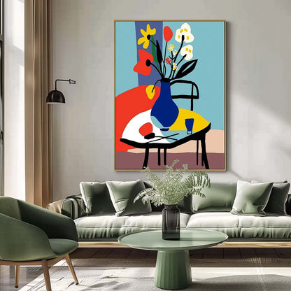 Vibrant Floral Still Life Oil Painting in Colorful Vase for Home Décor