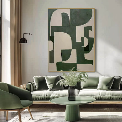 Abstract Green and White Minimalist Oil Painting for Modern Home Decor