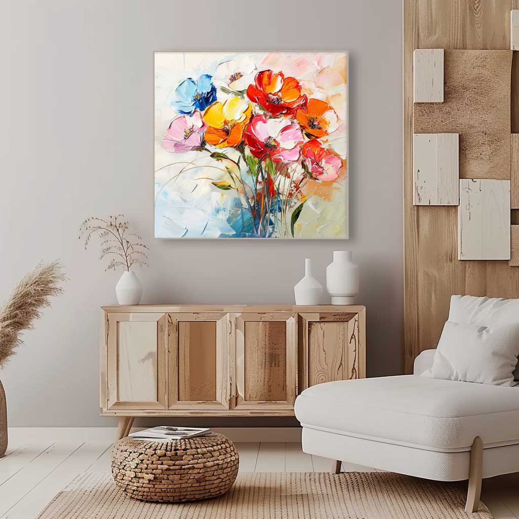 Vibrant Colorful Flower Bouquet Oil Painting for Home Decor and Art Lovers