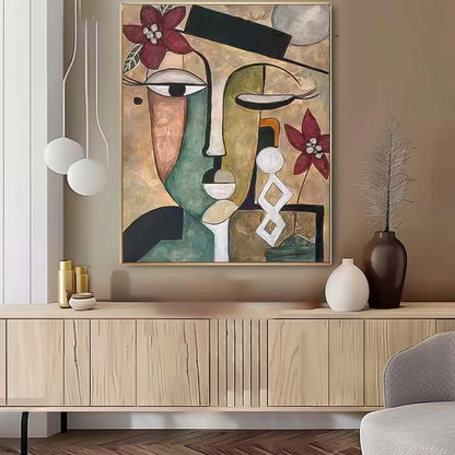 Abstract Floral Face Oil Painting for Modern Home Decor and Art Lovers