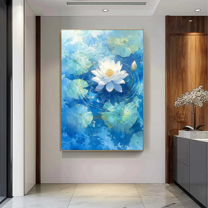 Serene Water Lily Oil Painting for Tranquil Home Decor