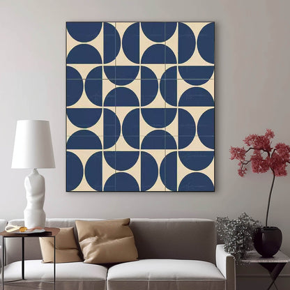 Navy and Beige Geometric Canvas Art for Modern Minimalist Interiors