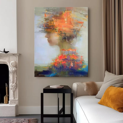 Abstract Oil Painting of a Woman with Vibrant Colors and Expressions