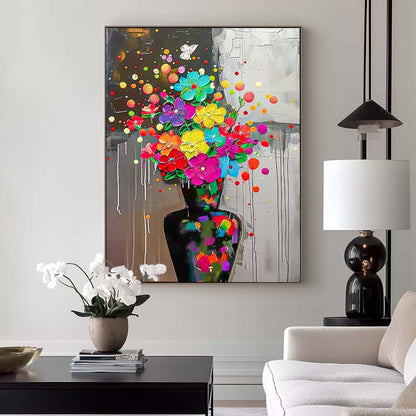 Vibrant Floral Oil Painting on Canvas - Colorful Bouquet Home Decor Art
