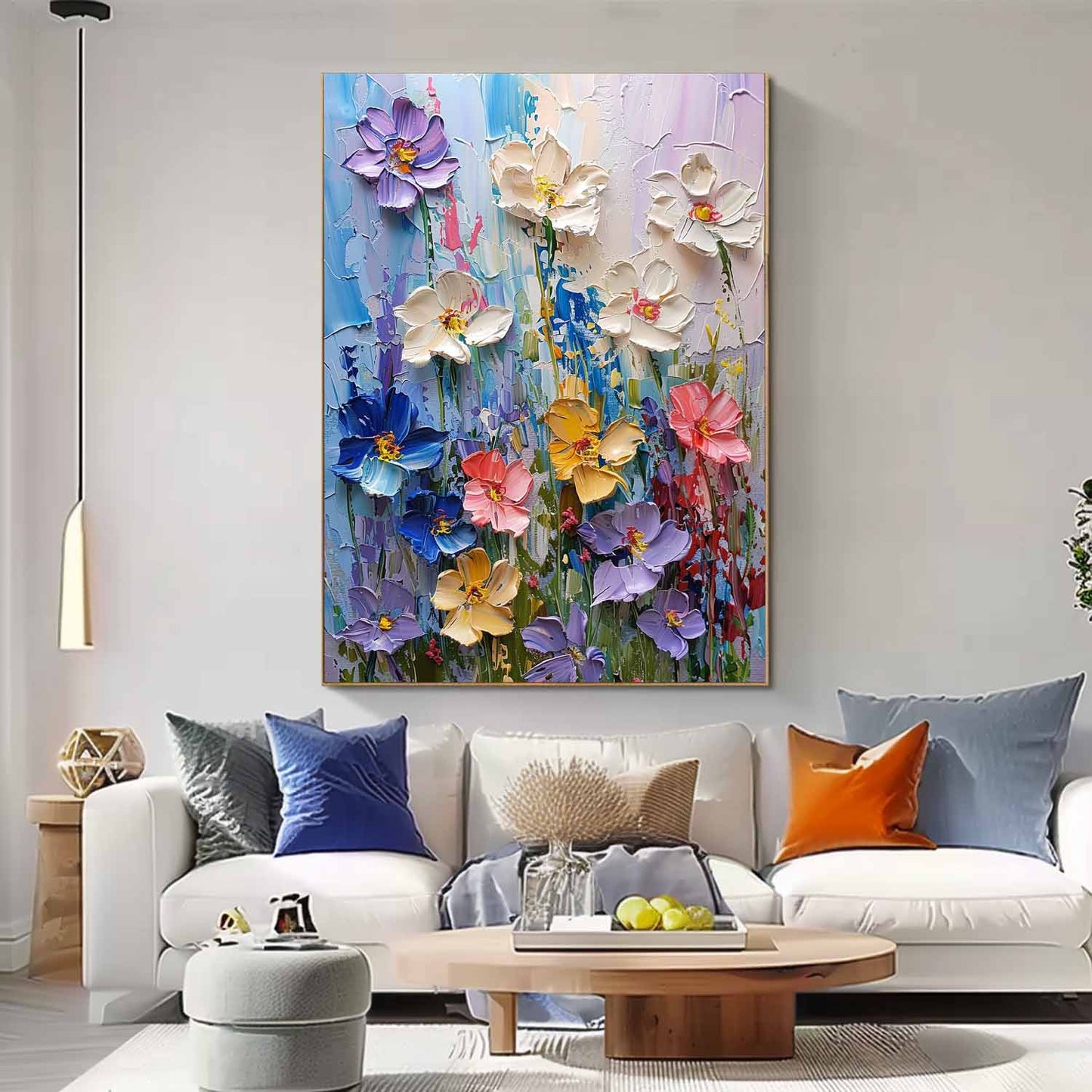 Vibrant Floral Oil Painting for Home Decor | Colorful Blooming Canvas Artwork