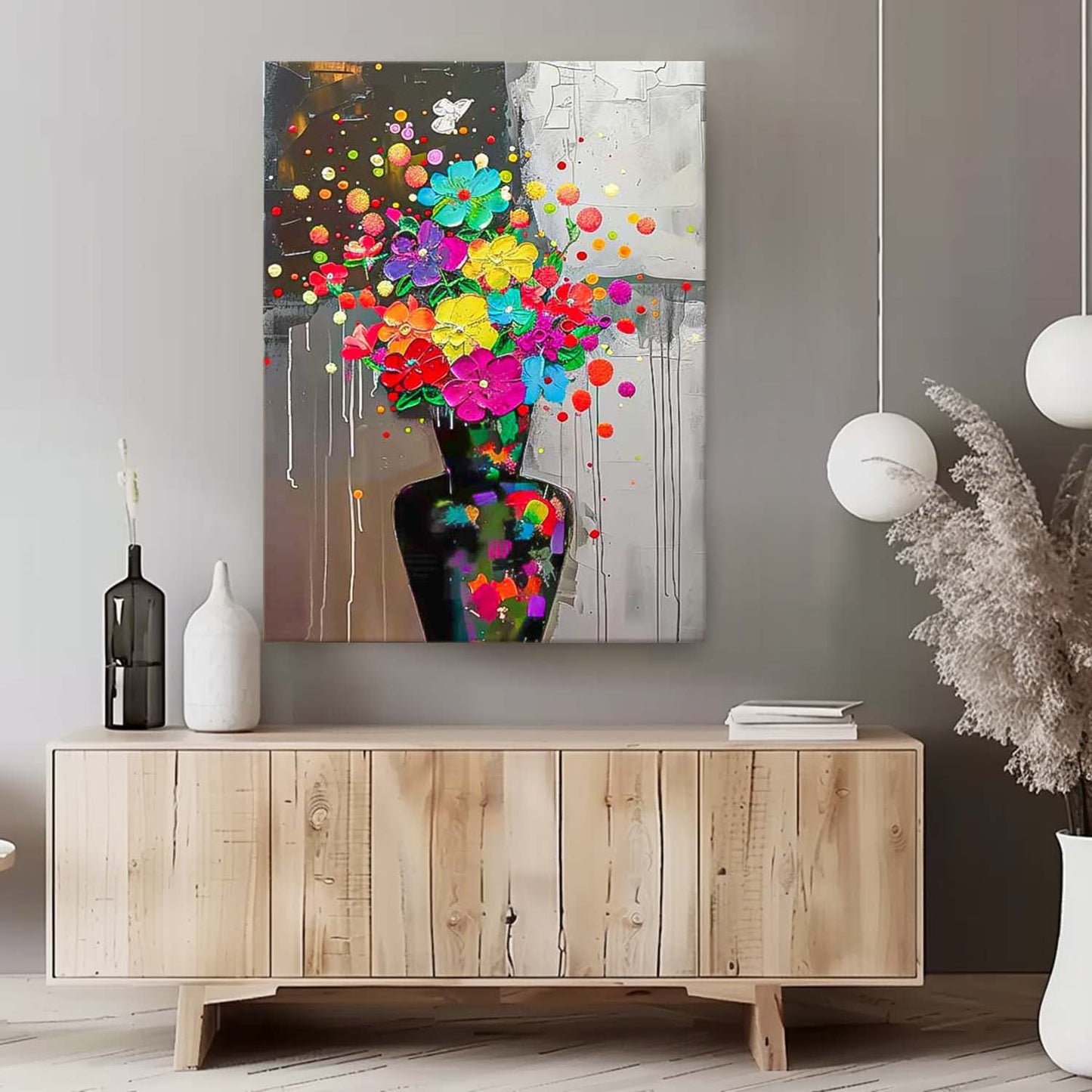 Vibrant Floral Oil Painting on Canvas - Colorful Bouquet Home Decor Art