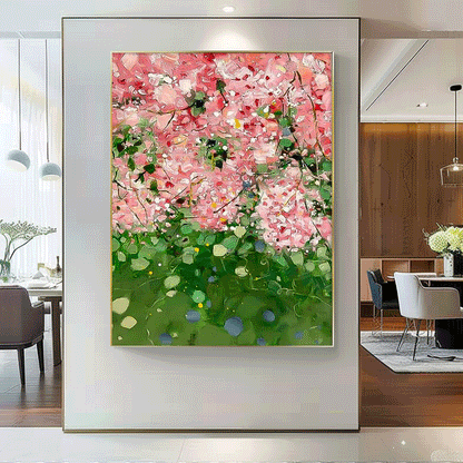 Vibrant Pink Floral Oil Painting for Home Décor and Art Lovers