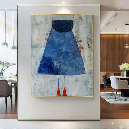 Contemporary Woman in Blue Dress - Abstract Minimalist Oil Painting for Modern Decor
