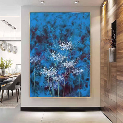 Vibrant Blue Floral Oil Painting for Elegant Home Decor