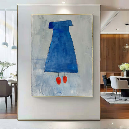 Chic Minimalist Blue Dress Oil Painting for Modern Home Decor