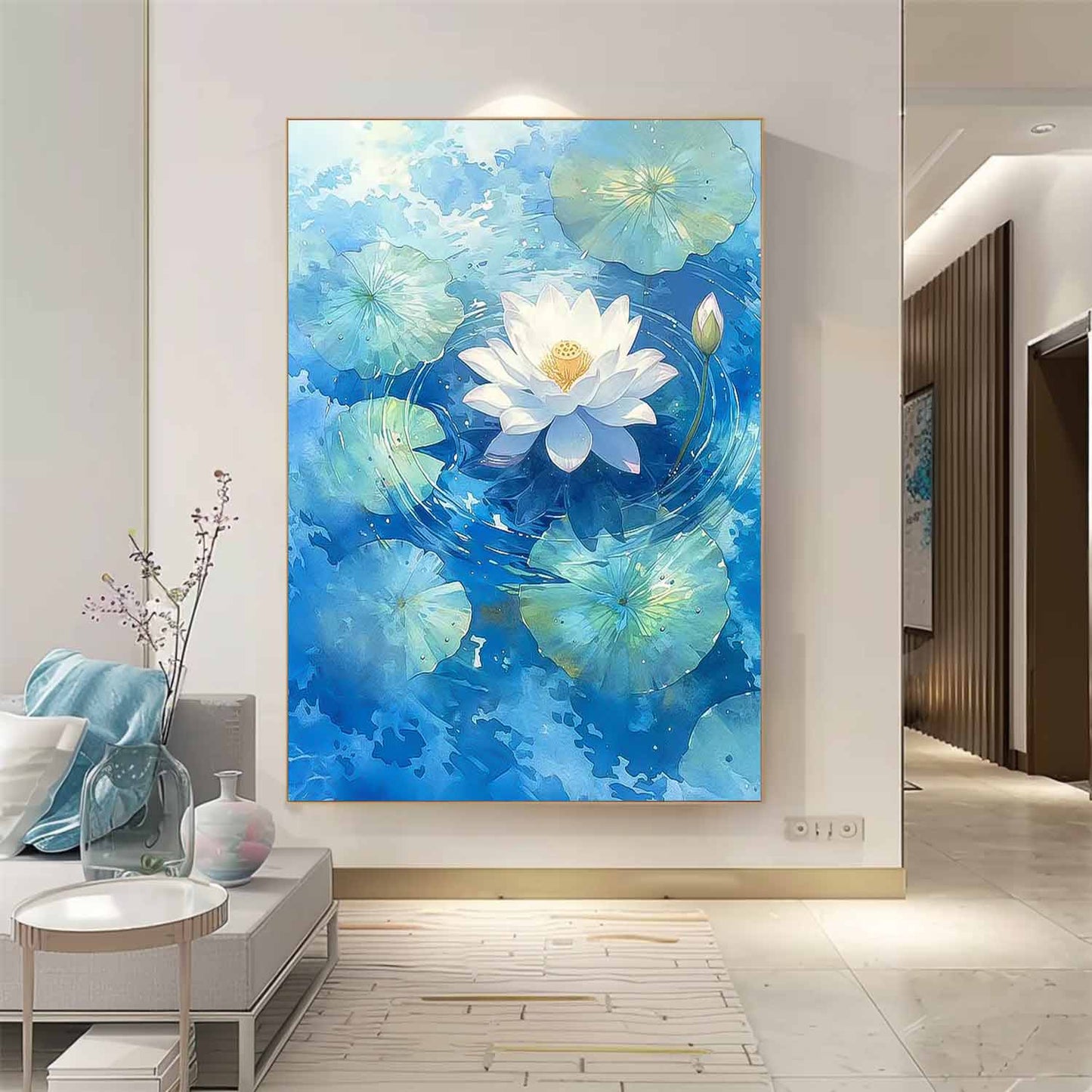 Serene Water Lily Oil Painting for Tranquil Home Decor