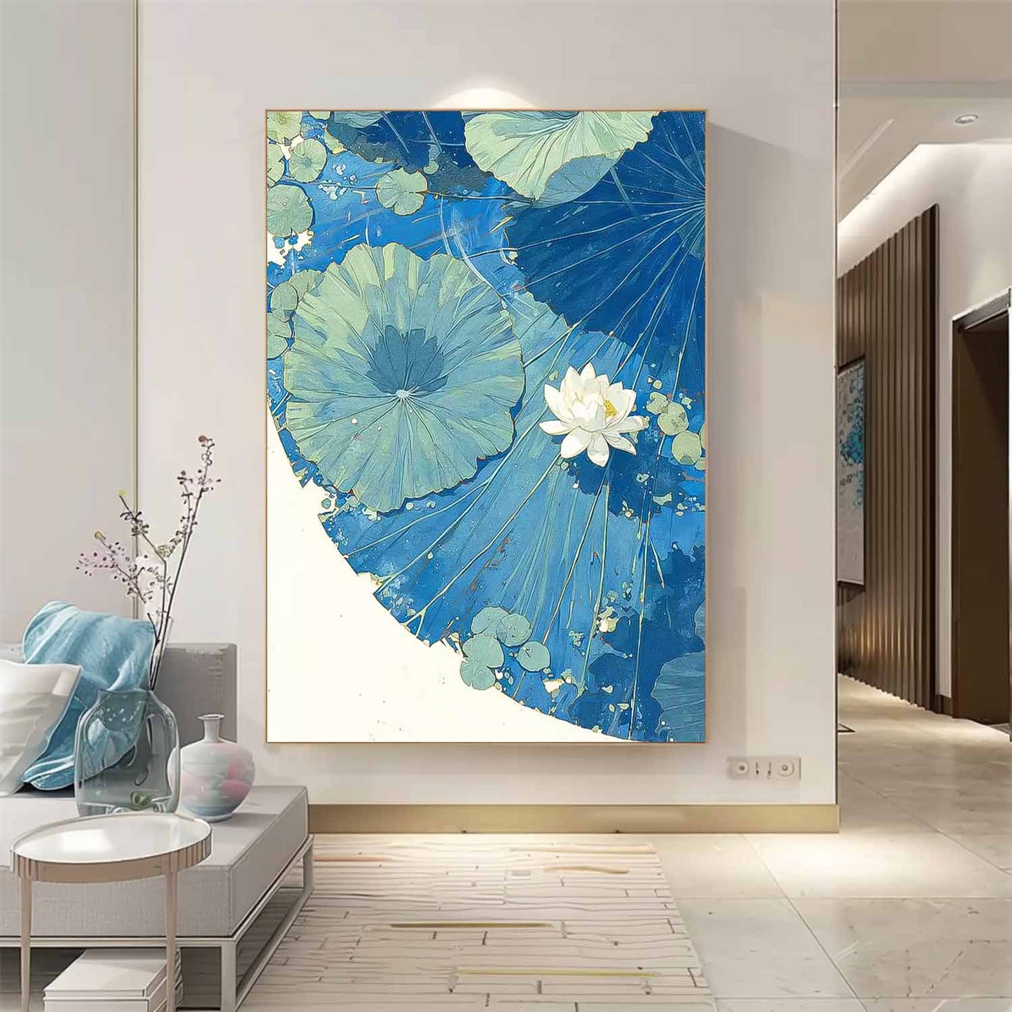 Serene Water Lily Oil Painting on Canvas for Tranquil Home Decor