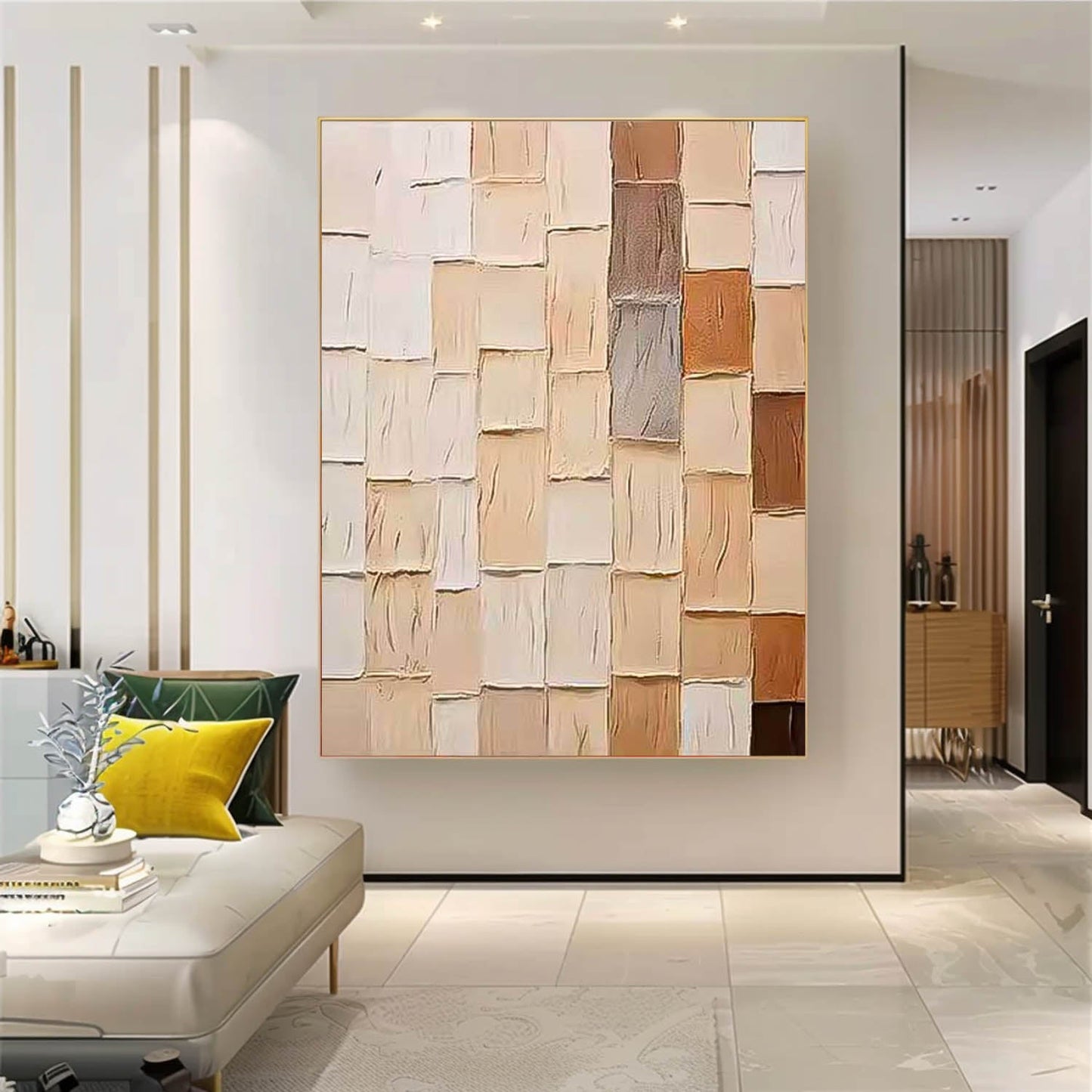 Abstract Geometric Oil Painting in Earthy Tones for Modern Home Decor