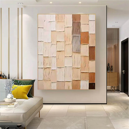 Abstract Geometric Oil Painting in Earthy Tones for Modern Home Decor