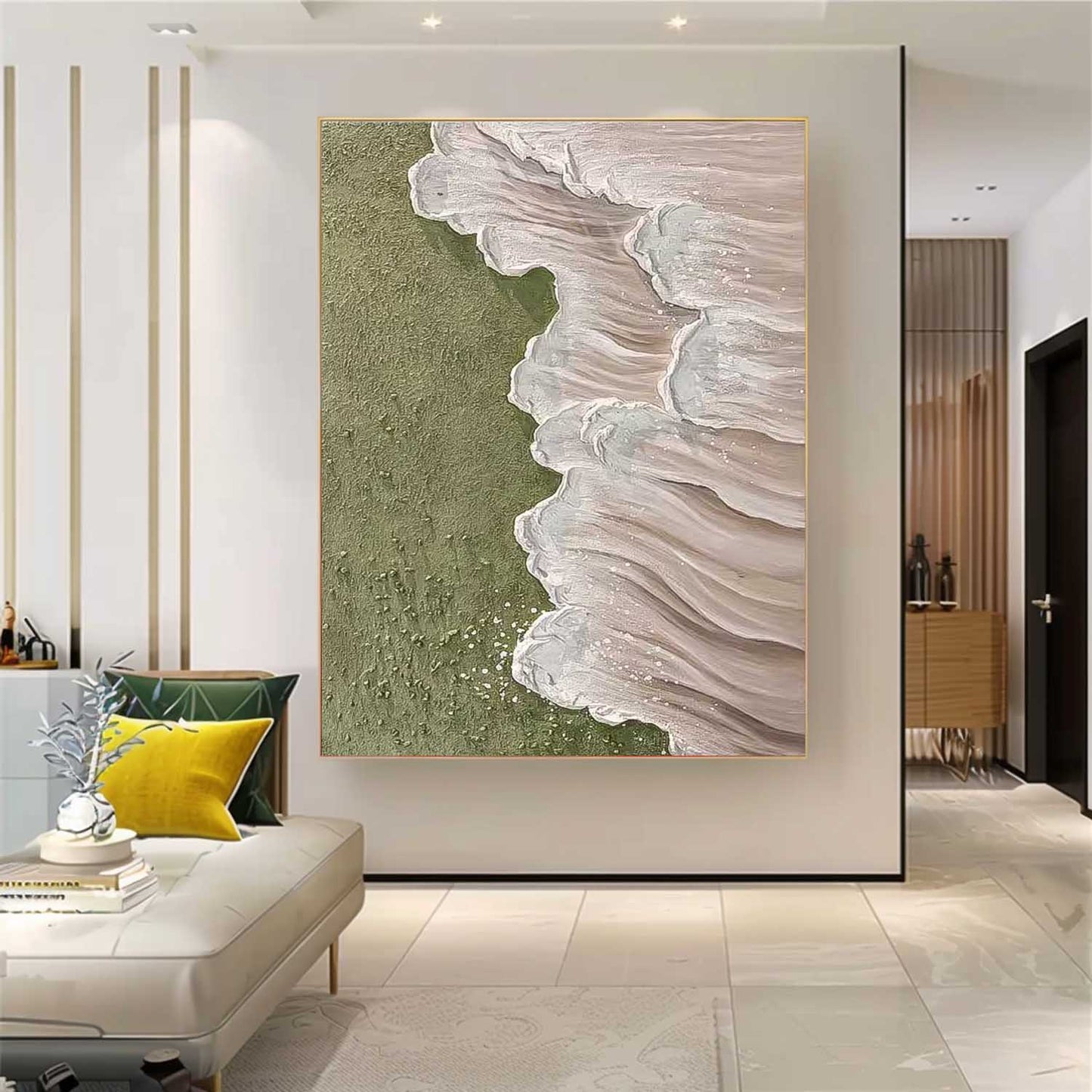 Serene Coastal Waves Oil Painting for Beach Home Decor