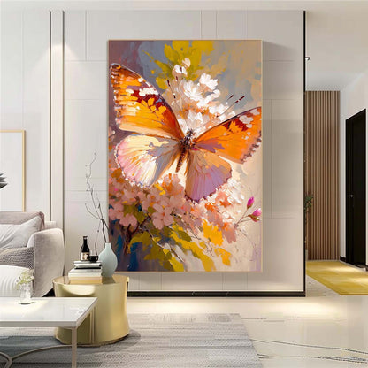 Vibrant Butterfly Oil Painting on Floral Background for Home Decor
