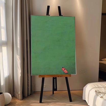 Serene Minimalist Oil Painting of a Figure in Tranquil Green Waters