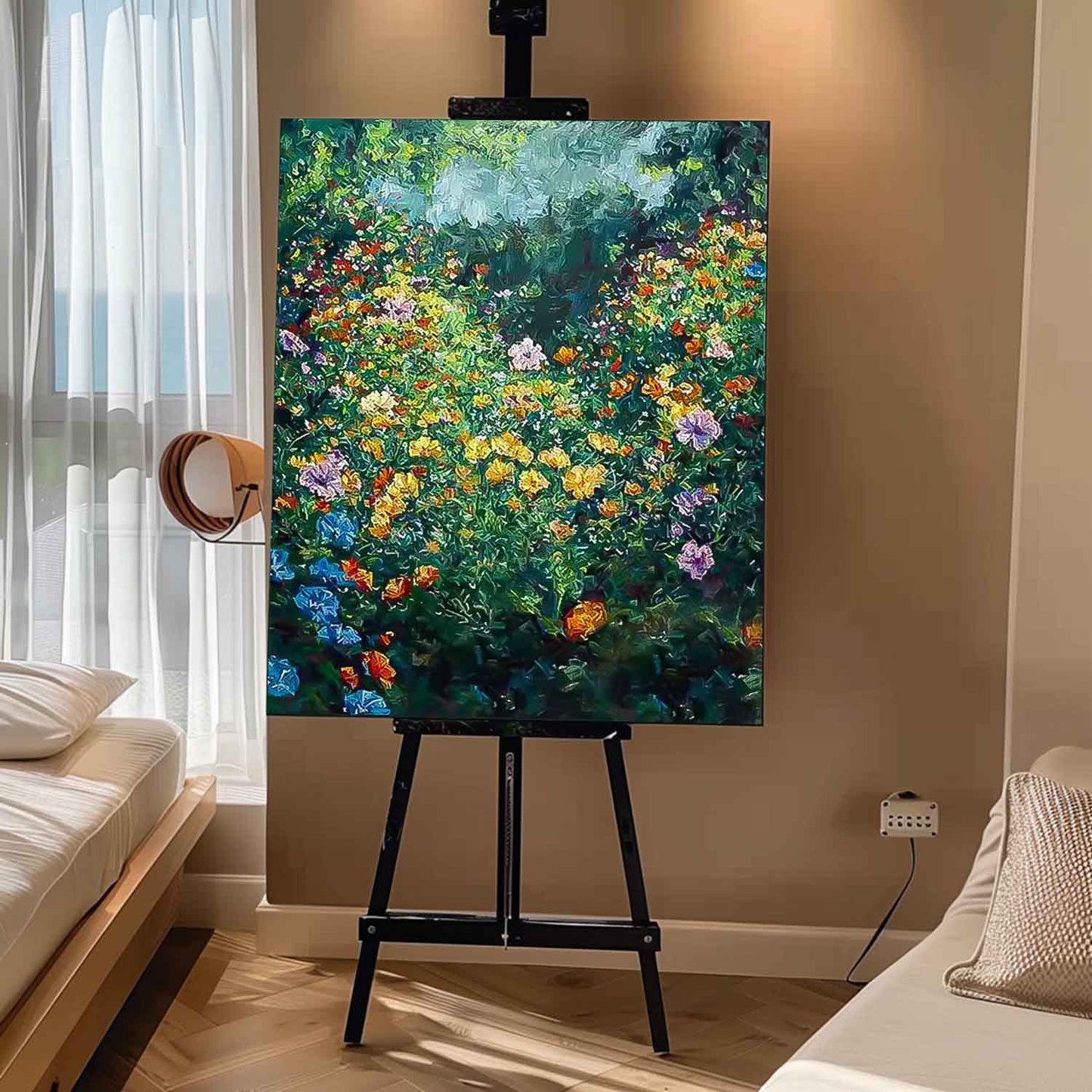 Vibrant Floral Garden Oil Painting for Home Decor and Art Lovers