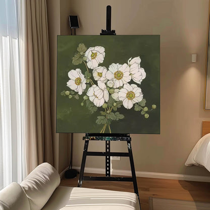 Elegant White Flower Oil Painting for Floral Home Décor