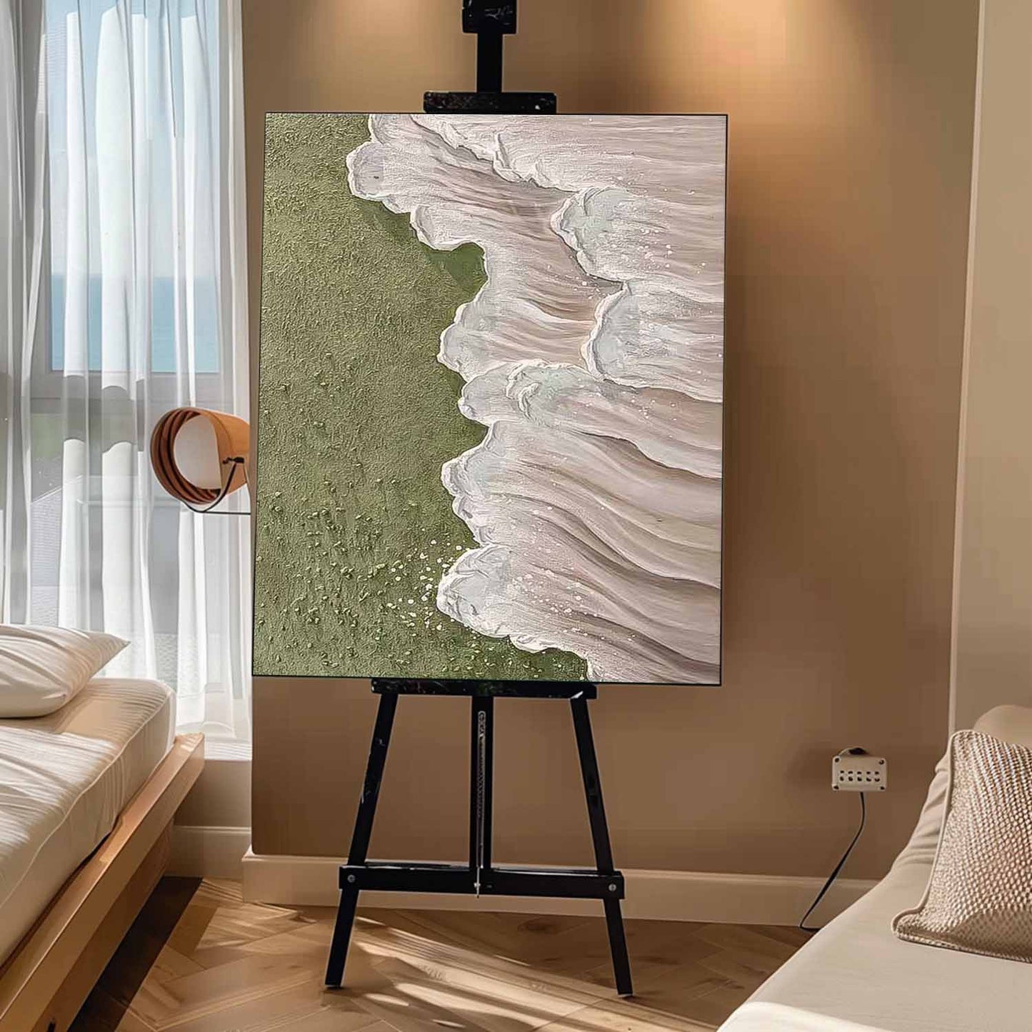 Serene Coastal Waves Oil Painting for Beach Home Decor
