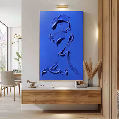 Bold Blue Minimalist Oil Painting for Modern Home Decor