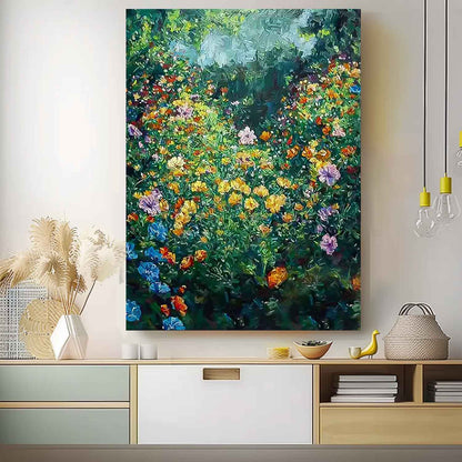 Vibrant Floral Garden Oil Painting for Home Decor and Art Lovers