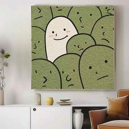 Unique Minimalist Oil Painting of Happy Character in a Crowd