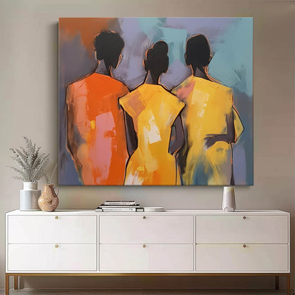 Abstract Oil Painting of Three Figures with Vibrant Colors
