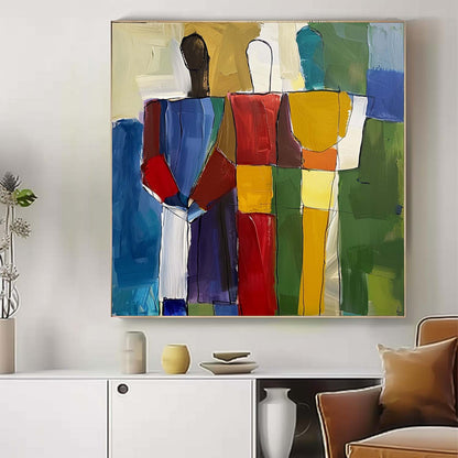 Abstracte Figuralen – Kleurrijk Mensen Thema Canvas Schilderij voor Kantoor en Woonkamer
