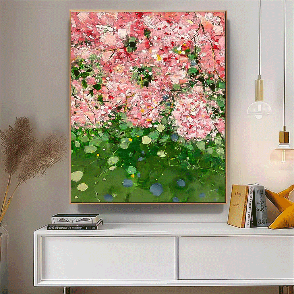 Vibrant Pink Floral Oil Painting for Home Décor and Art Lovers