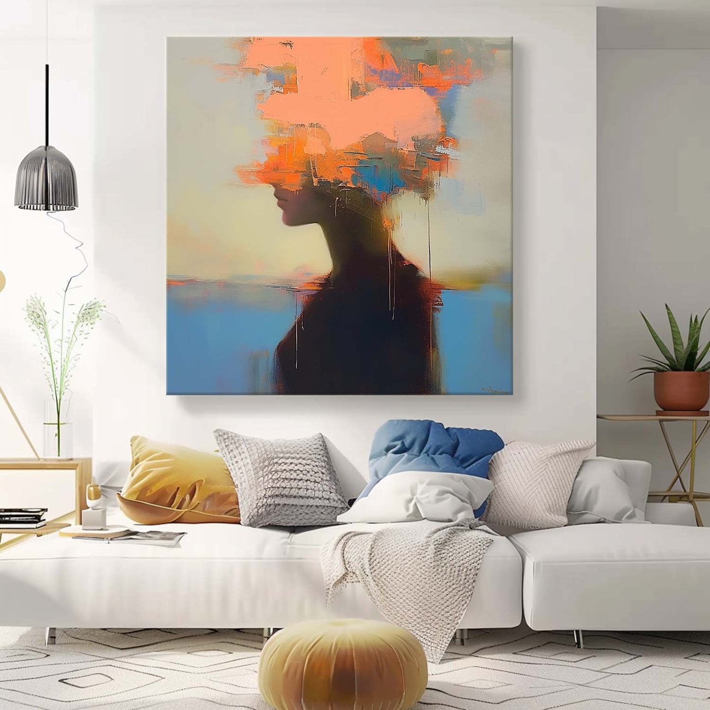 Abstract Expressionism: Colorful Female Silhouette Oil Painting for Contemporary Decor