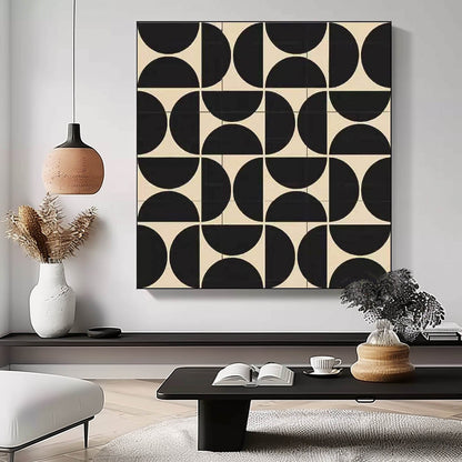 Modern Geometric Black and White Oil Painting for Stylish Home Decor
