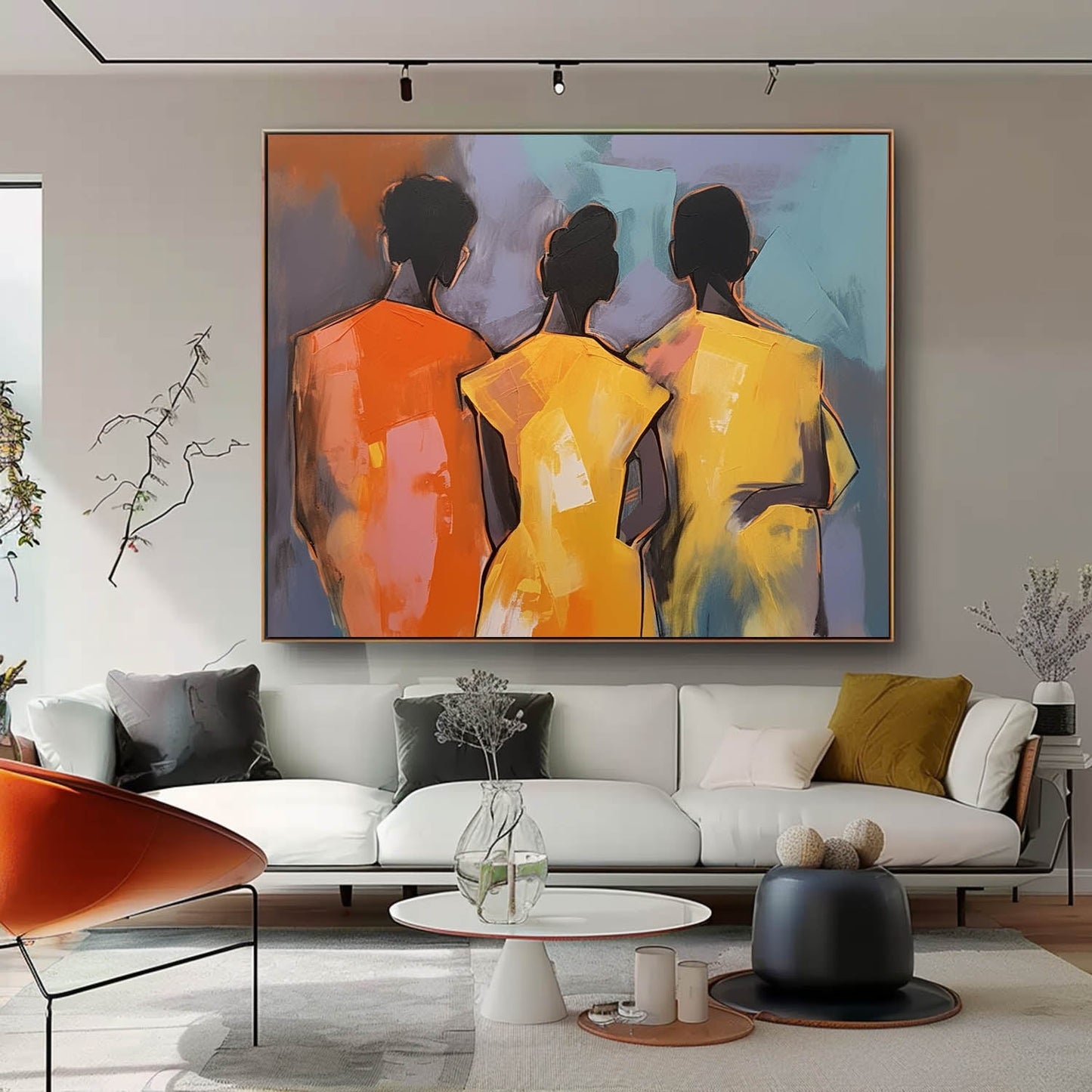 Abstract Oil Painting of Three Figures with Vibrant Colors