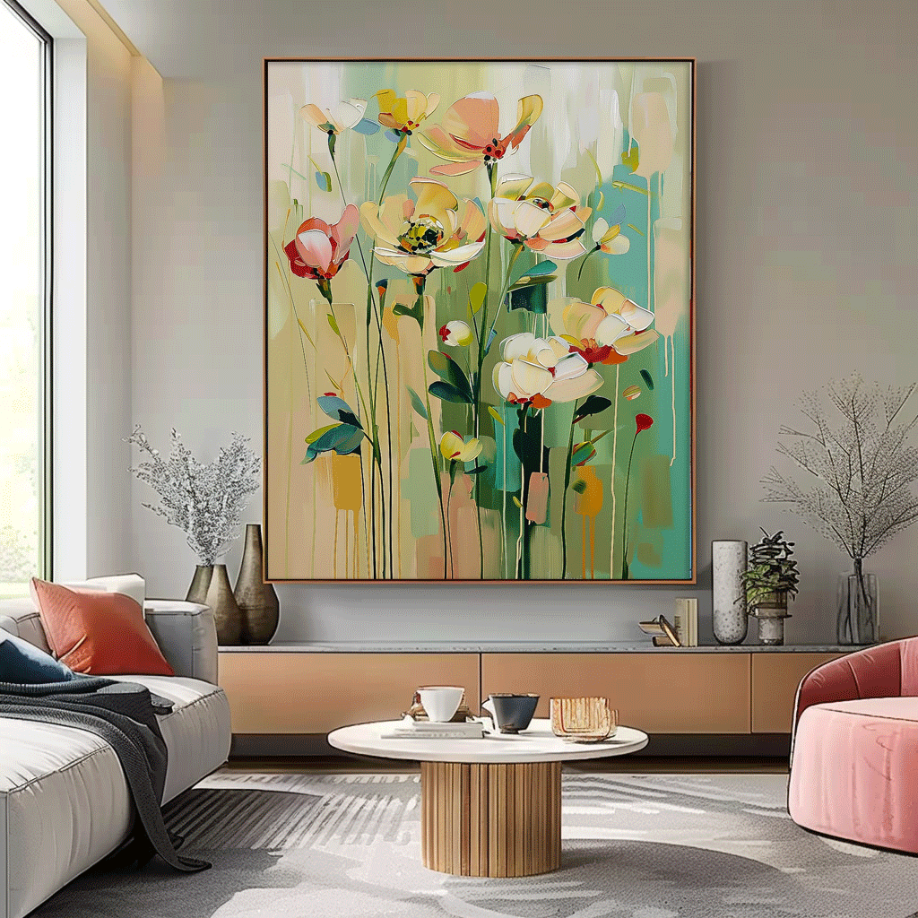 Vibrant Floral Oil Painting for Home Décor – Colorful Flower Art Canvas