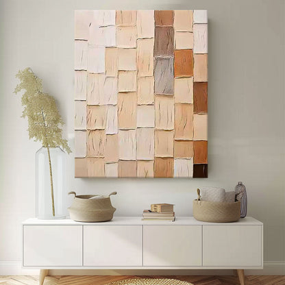 Abstract Geometric Oil Painting in Earthy Tones for Modern Home Decor