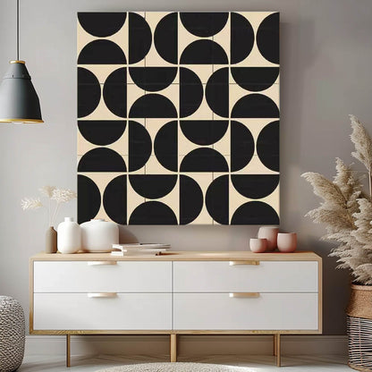 Modern Geometric Black and White Oil Painting for Stylish Home Decor