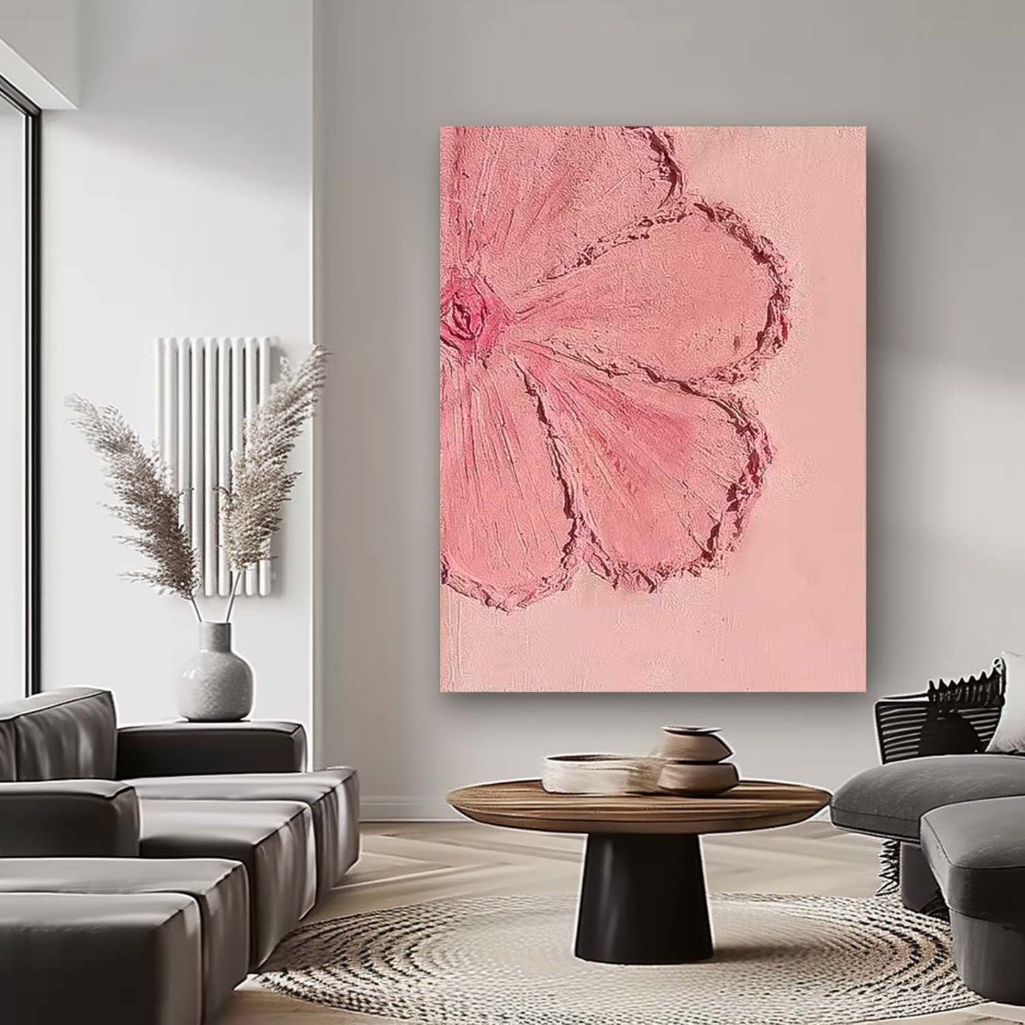 Blossoming Pink Flower Oil Painting for Elegant Home Decor