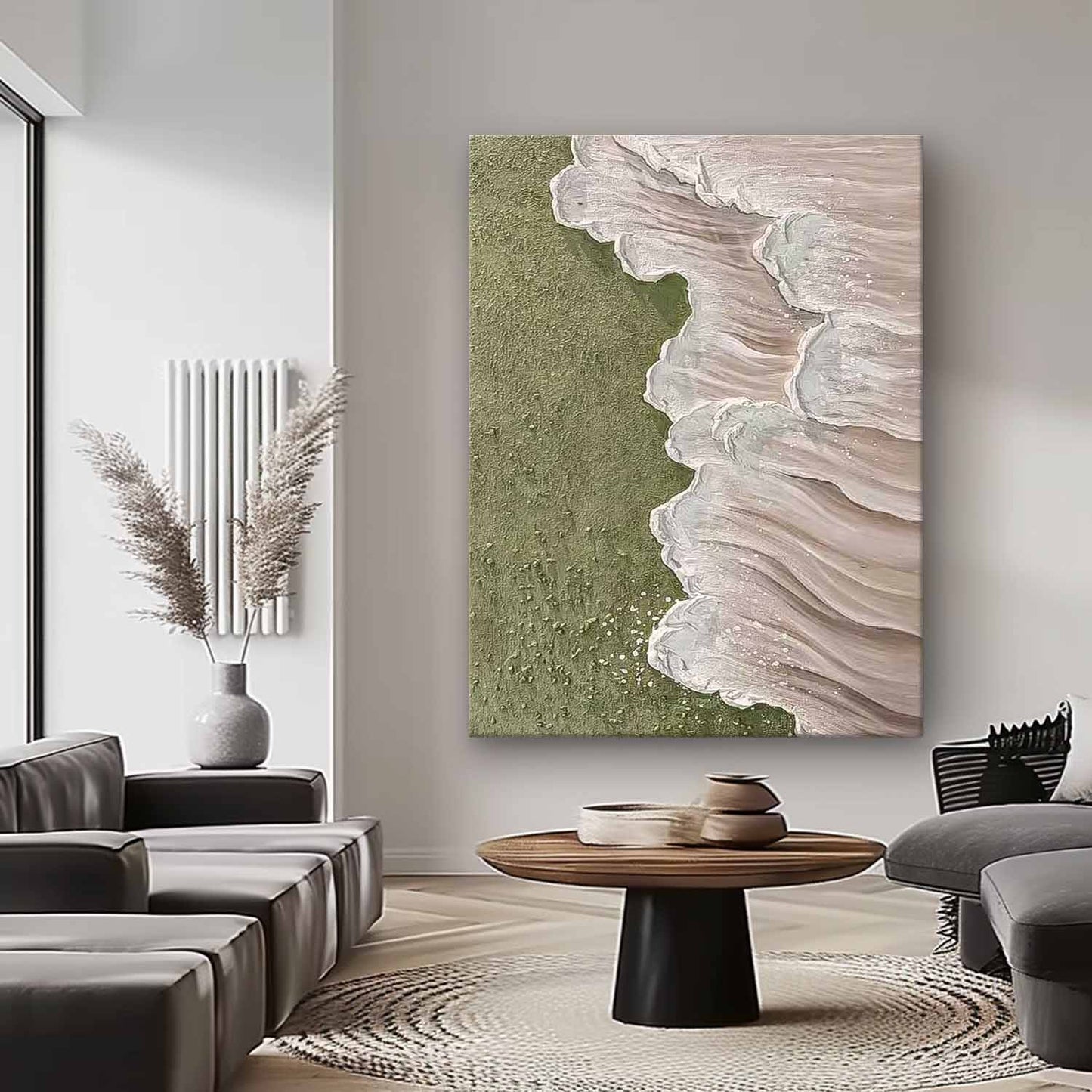 Serene Coastal Waves Oil Painting for Beach Home Decor