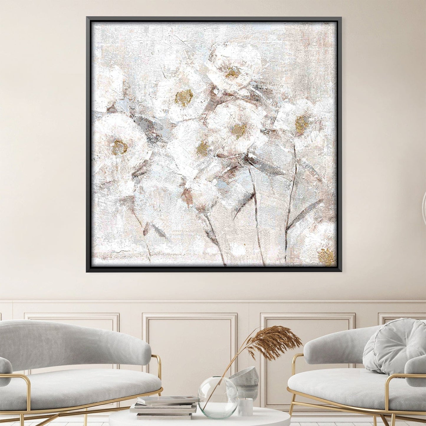 Elegant White Floral Oil Painting for Home Decor and Wall Art