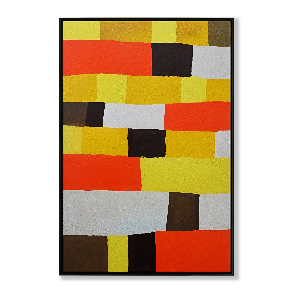 Vibrant Abstract Oil Painting with Bold Colors and Geometric Blocks