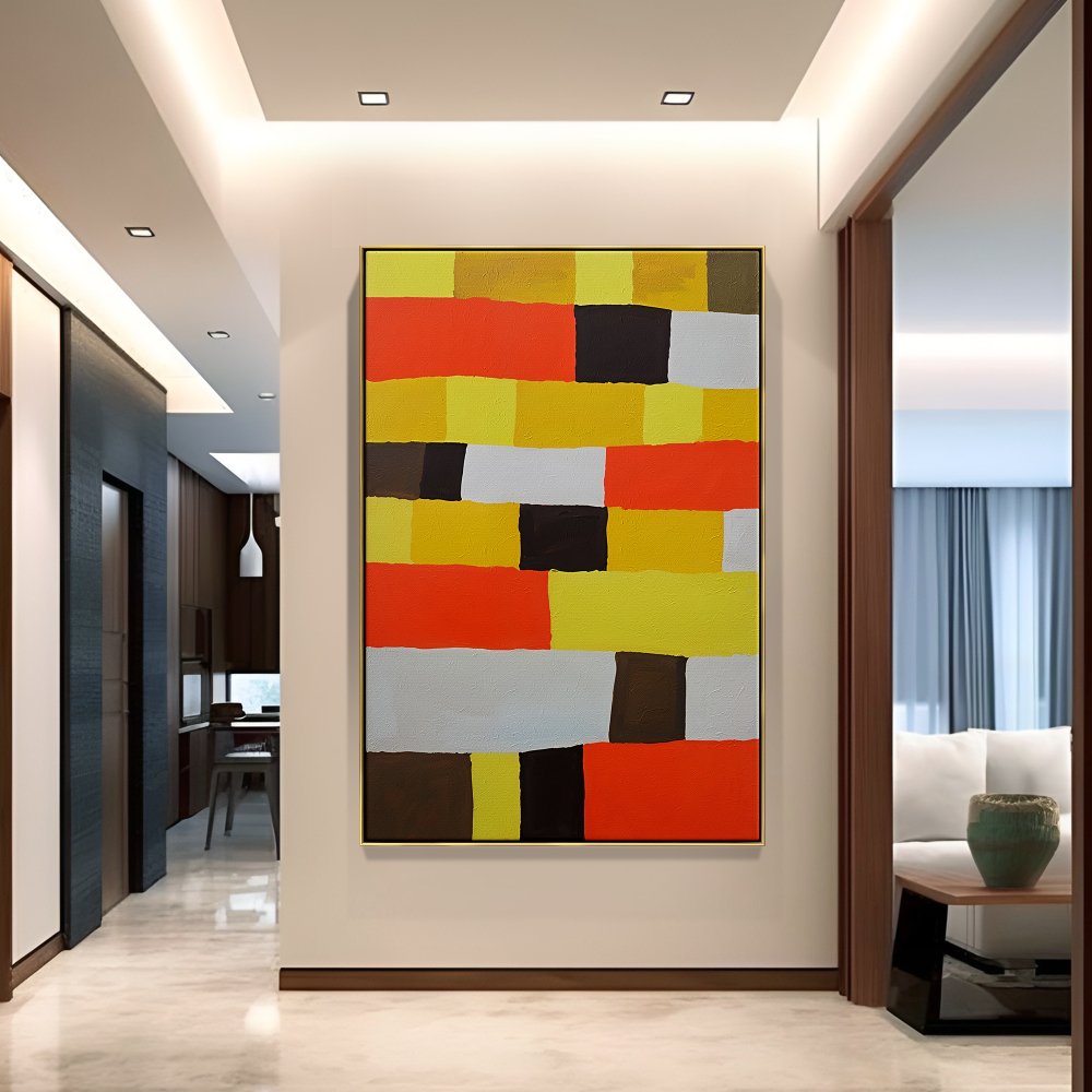 Vibrant Abstract Oil Painting with Bold Colors and Geometric Blocks