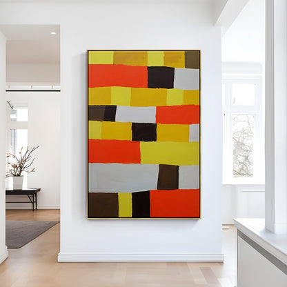 Vibrant Abstract Oil Painting with Bold Colors and Geometric Blocks