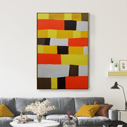 Vibrant Abstract Oil Painting with Bold Colors and Geometric Blocks