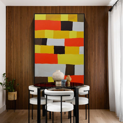 Vibrant Abstract Oil Painting with Bold Colors and Geometric Blocks