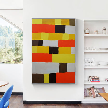 Vibrant Abstract Oil Painting with Bold Colors and Geometric Blocks