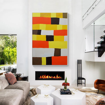 Vibrant Abstract Oil Painting with Bold Colors and Geometric Blocks