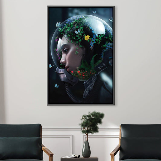Enchanting Floral Astronaut Oil Painting for Modern Home Decor